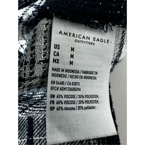 American Eagle Women’s Plaid Flannel Button Down Shirt Navy Blue Size M *Notes - Picture 13 of 14
